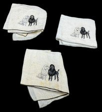 Poodle Dog Linen Antique Handkerchief Set Black White 7.5"
