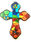 Cross Crucifix Wall Plaque Hanging Fair Trade 30cm Stained Glass Effect Mosaic