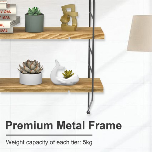 3 Tier Shelf Wall Hanging Shelves Metal Frame Wooden Shelves Decor Natural Wood - Picture 9 of 12