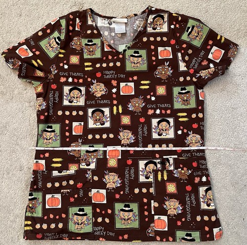 Thanksgiving Scrub Top Turkey Scrub Top Sz S Fall Holiday Scrubs Star Uniform - Picture 18 of 20