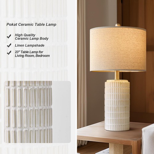 23" Modern Ceramic Table Lamp Set of 2 for Living Room White Desk Lamps - Picture 39 of 54