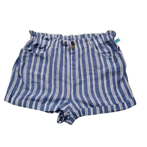Daisy & Delilah Stitch Fix Linen Shorts Women Sz XL Ruffle Trim Striped Summer - Picture 1 of 8