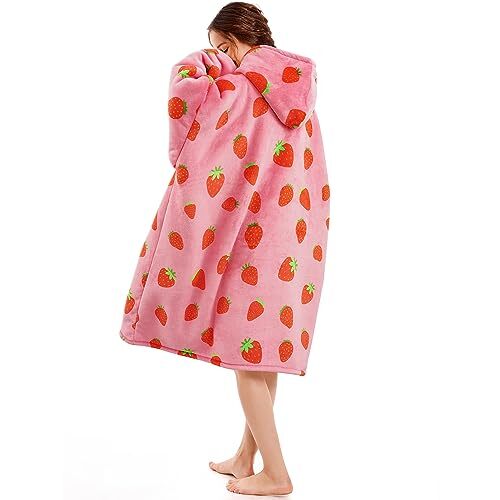 Oversized Blanket Hoodie Blanket for Women,Wearable Blanket 1#strawberry Adult - Picture 3 of 7