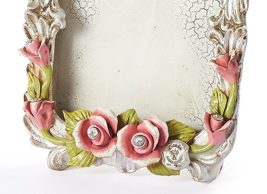 Frame Porcelain Italian Capodimonte With Roses & Silver foil