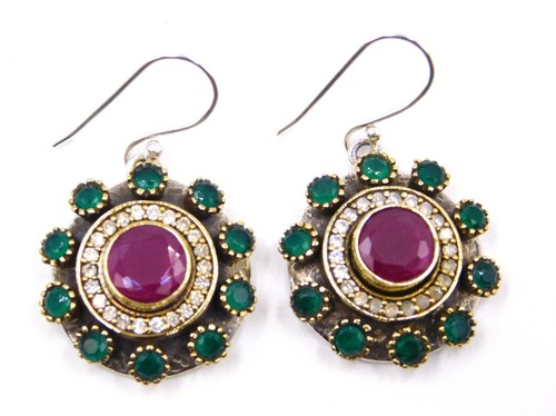 Orecchino Creato In Argento Sterling 925 Multi Taglio Due Toni Dimensione 1.5" - Foto 7 di 8