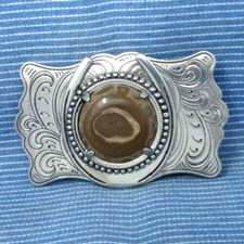 Classic Western Scroll  Horseshoe Belt Buckle Unique Stone Mount Vtg 80s.CPA433