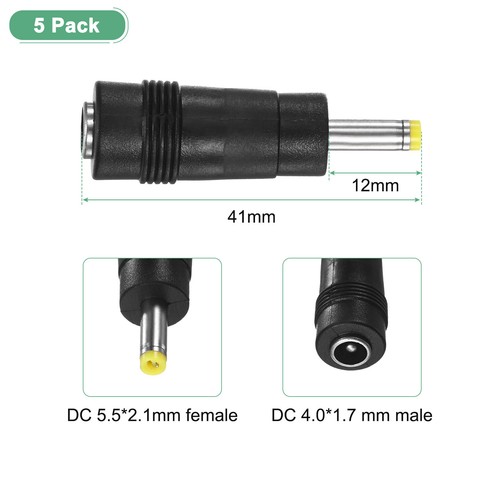 5-Pack DC Plug Connectors 5.5x2.1mm Female to 4.0x1.7mm Male Barrel Plug Adapter - Picture 3 of 6