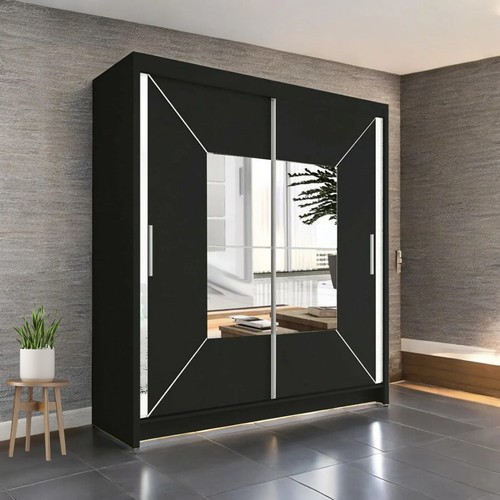 wardrobe modern double door sliding wardrobe with adjustable shelves Nicole - Picture 6 of 11