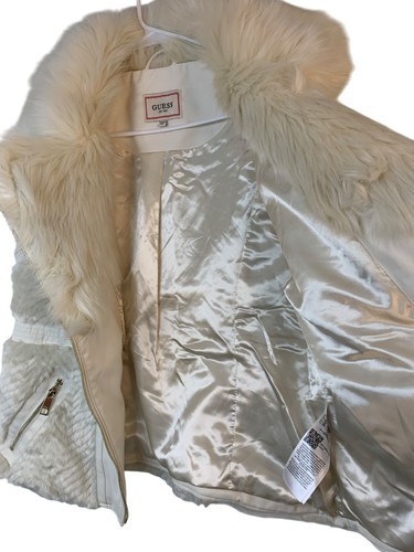 Guess Womens Cream Faux Fur & Leather Asymmetric Zip Vest XL 10009 - Picture 3 of 12