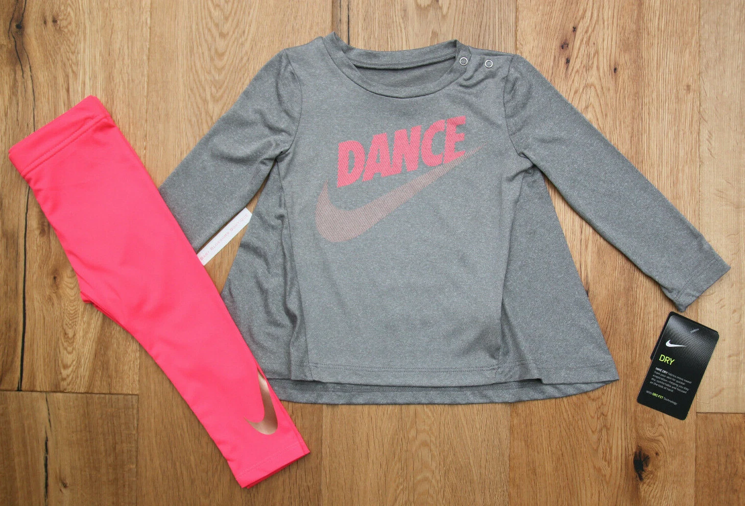 Nike Baby Girl Long Sleeve Top & Legging Set ~ Gray & Neon Pink ~ Dance ~DRI-FIT