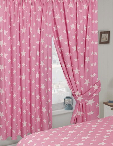 STARS PINK BEDDING OR CURTAINS OR BEAN BAG COVER BOLD PASTEL OFF WHITE - Picture 3 of 4