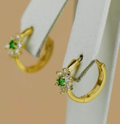 Pendiente de aro de piedra de nacimiento con abrazos de flores de oro amarillo de 14 K - Imagen 17 de 24
