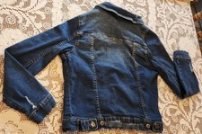Women’s Small Distressed Blue Jean Jacket Muse Looks Grunge Dark Wash