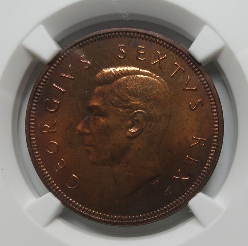 SUD AFRICA Britain PROOF 1 Penny 1948 NGC PF 64 RB UNC Re Giorgio Lucentezza Rossa - Foto 4 di 8