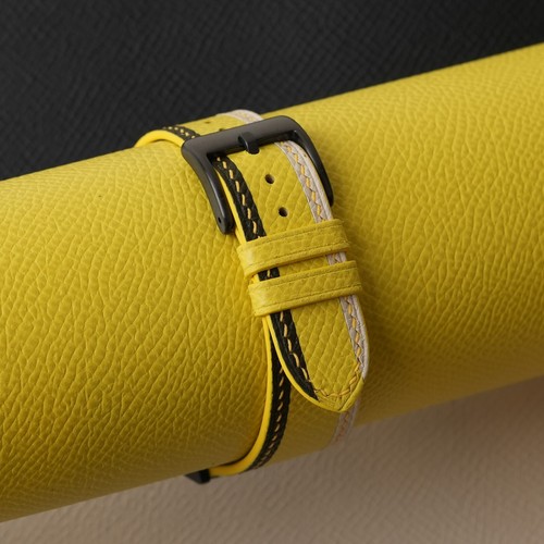 Cinturino orologio pelle di vitello tricolore giallo Epsom 18mm 20mm 22mm - Foto 3 di 11