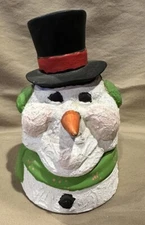 Vintage Ceramic Primative Snowman Decoration Frosty? Hand Painted Rough Texture