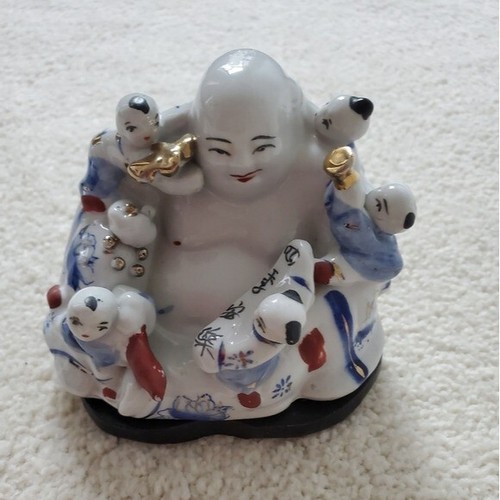 Vintage Chinese porcelain laughing Buddha with children statue - Picture 1 of 12