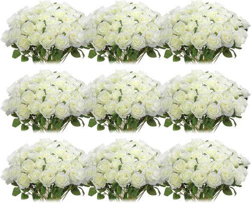 100 Pieces Artificial Roses Flowers Bulk, Long Stem Realistic Fake Silk Roses Bo - Picture 11 of 12