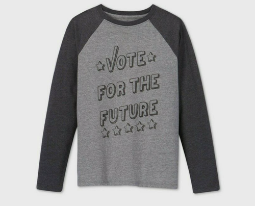 Cat & Jack Raglan Gray Boy's Long Sleeve Graphic T-shirt Vote For The Future S - Picture 1 of 3