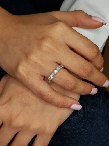 1Ct Round Cut Certified Lab Grown Diamond Ring Full Eternity Band 14k White Gold - Picture 6 of 24