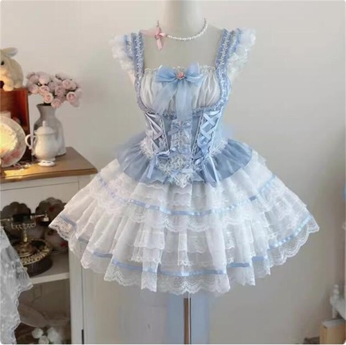 Japanese Women Lolita Ruffled Sweet High Waist Princess Dress Gothic Dress - Bild 26 von 30