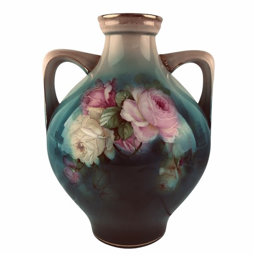 Royal Bonn Germany antike Kunstkeramik handbemalte Vase mit Rosengriff 12-1/2 Zoll