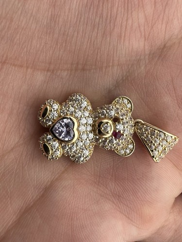 14k Yellow Gold Beltran Jewelry Teddy Bear Pendant W Purple Simulated Stones 5G - Picture 5 of 8