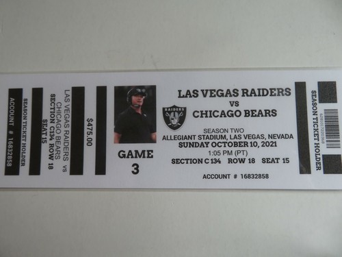 LAS VEGAS RAIDERS JON GRUDEN (HC) LETZTES SPIEL MIT RAIDERS 10.10.21 FANTASY TICKET - Bild 1 von 8
