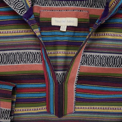 Territory Ahead Hoodie Mens Large Tall Multicolor Stripe Cotton Serape Pullover - Picture 3 of 12
