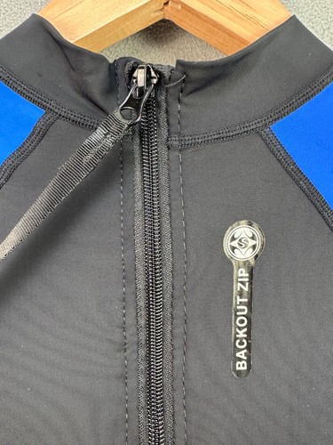 SLINX Wetsuit Mens Small Quick Dry One Piece Black Blue Backout Zip Snorkeling - Picture 5 of 12