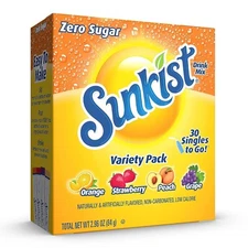 Sunkist Soda Variety Pack Singles To Go Orange Strawberry Grape and Peach 30 cT