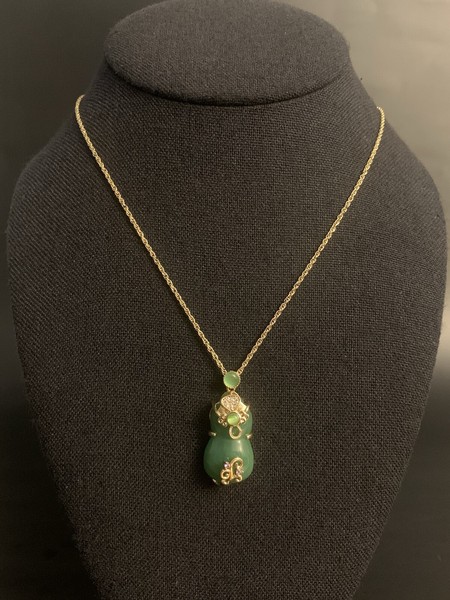 Alternate view of Feng Shui Green Jade Gourd Shaped Pendant Necklace Fortune Abundance Protection