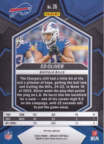 2024 Panini Mosaic - Silver Mosaic #26 Ed Oliver - Bills - Picture 3 of 3