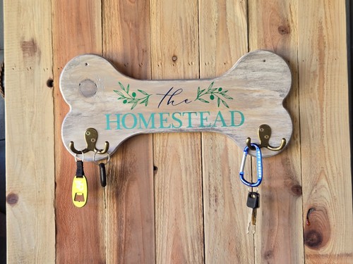 Welcome Sign, Rustic "The Homestead", Bone Shape, Wood, Handmade, Wall Mount - Picture 7 of 7