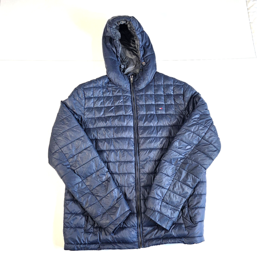Tommy Hilfiger Blue Down Padded Jacket - Quilted Full Zip Hooded Coat - Mens XL - 第 1/10 張圖片
