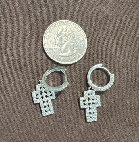 Chunky Sterling Silver And Diamond Cross Earrings - Picture 4 of 5