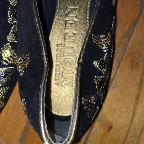  Alexander McQueen Bee Embroidered Sequined Suede Slippers Size 36 - Picture 9 of 11