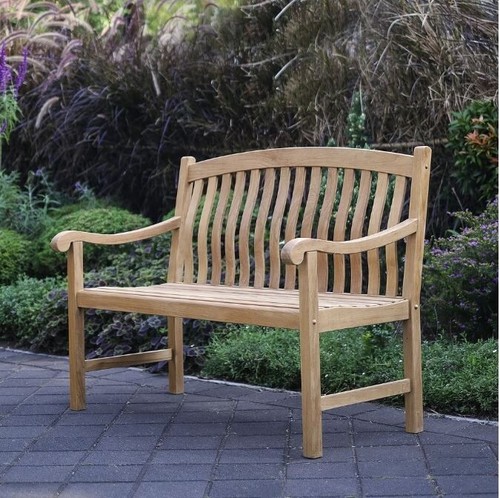 Teak Wood Out Door Bench Seat Patio Porch Garden Durable Sturdy Heavy Arm Rest - Picture 4 of 6
