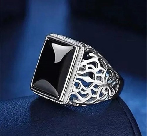 Silver Black Adjustable Ring for Men, Chunky Thump Ring Knight Ring - Picture 1 of 9