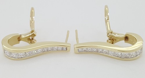 Princess Diamond Channel Set Omega Hoop Earrings 1.2 ct 14K Yellow Gold - Picture 5 of 7