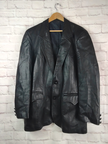 VINTAGE Pioneer Wear Leather Blazer Jacket Western Cowboy Style Black Size 44L - Picture 13 of 13