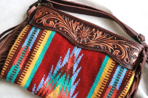 American Darling Saddle Crossbody-Western Fringe Tooled Leather Bag Women - NWOT - Picture 3 of 15