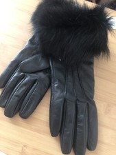 Genuine Leather Touch Screen Black Fur Gloves