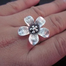 Fine Silver Rings HILL TRIBE Ethno Anello Argento Jussiaes Flower Plants 56052