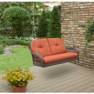 Outdoor Cushioned All Weather Wicker Swing Bench Porch Deck Patio Image Is Loading Outdoor Cushioned All Weather Wicker Swing Bench Porch