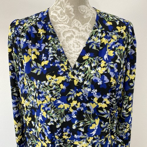 M&S Collection Wrap Dress Size 14 Blue Yellow Blue Black Floral BNWT RRP £40 - Picture 2 of 6