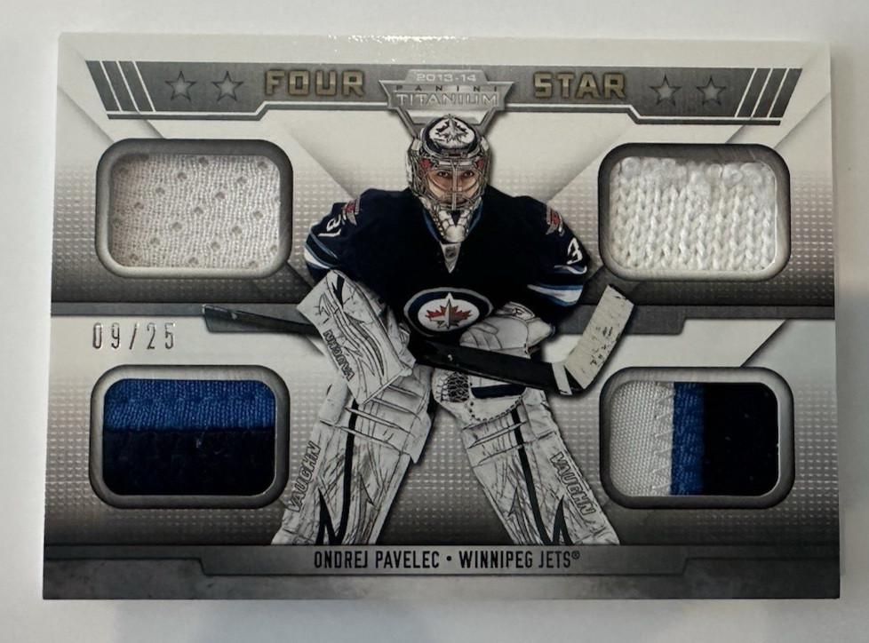 2013-14 Panini Titanium Ondrej Pavelec Four Star 09/25 Jersey & Patch 4S-OPV
