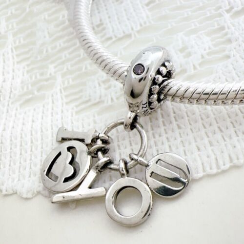 Original Pandora 925 Silber I LOVE YOU Fuchsia CZ Monogram Dangle Charm 796596FPC - Bild 4 von 4