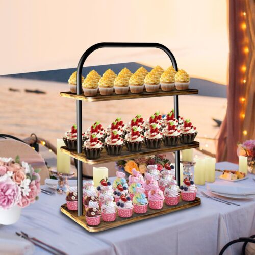 3 Tier Wood Serving Tray Cupcake Stand For 50 Cupcakes Large Dessert Display Wer - Picture 3 of 6