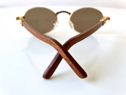Gafas de sol vintage PORTA ROMANA 51 chapadas en oro 22K madera 51/20 unisex sin Giverny - Imagen 10 de 14
